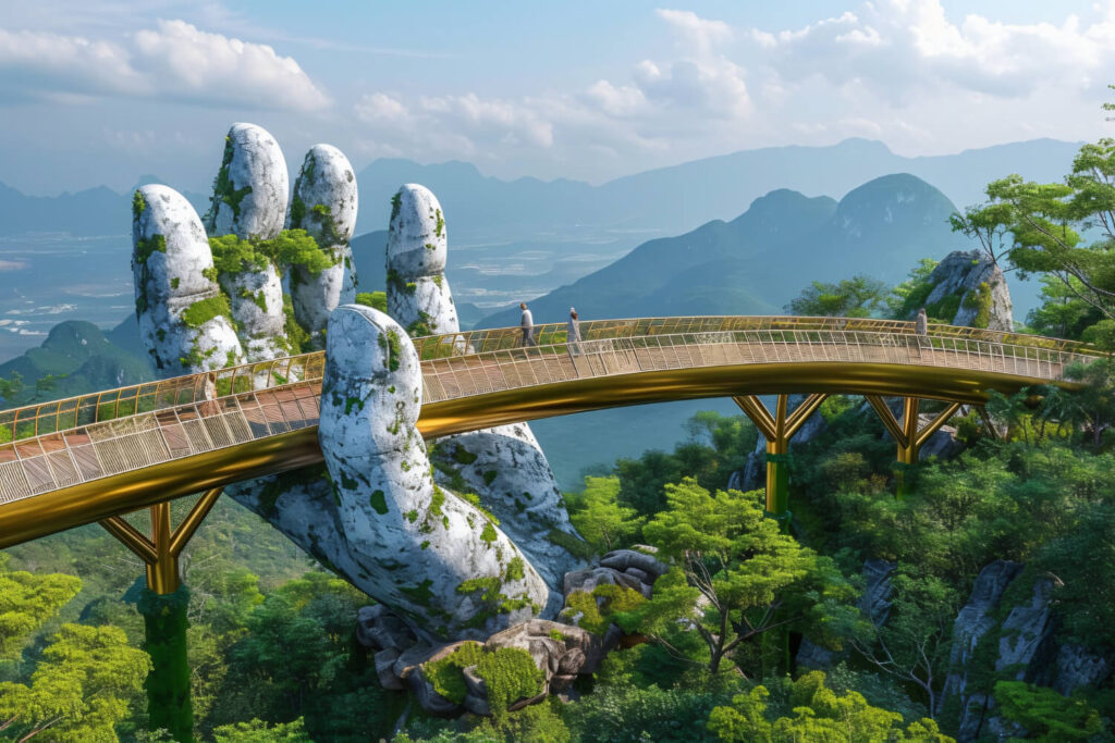 beautiful view golden bridge located sunworld ba na hills park da nangm vietnam