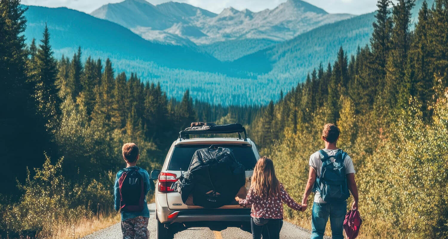 family taking scenic road trip together